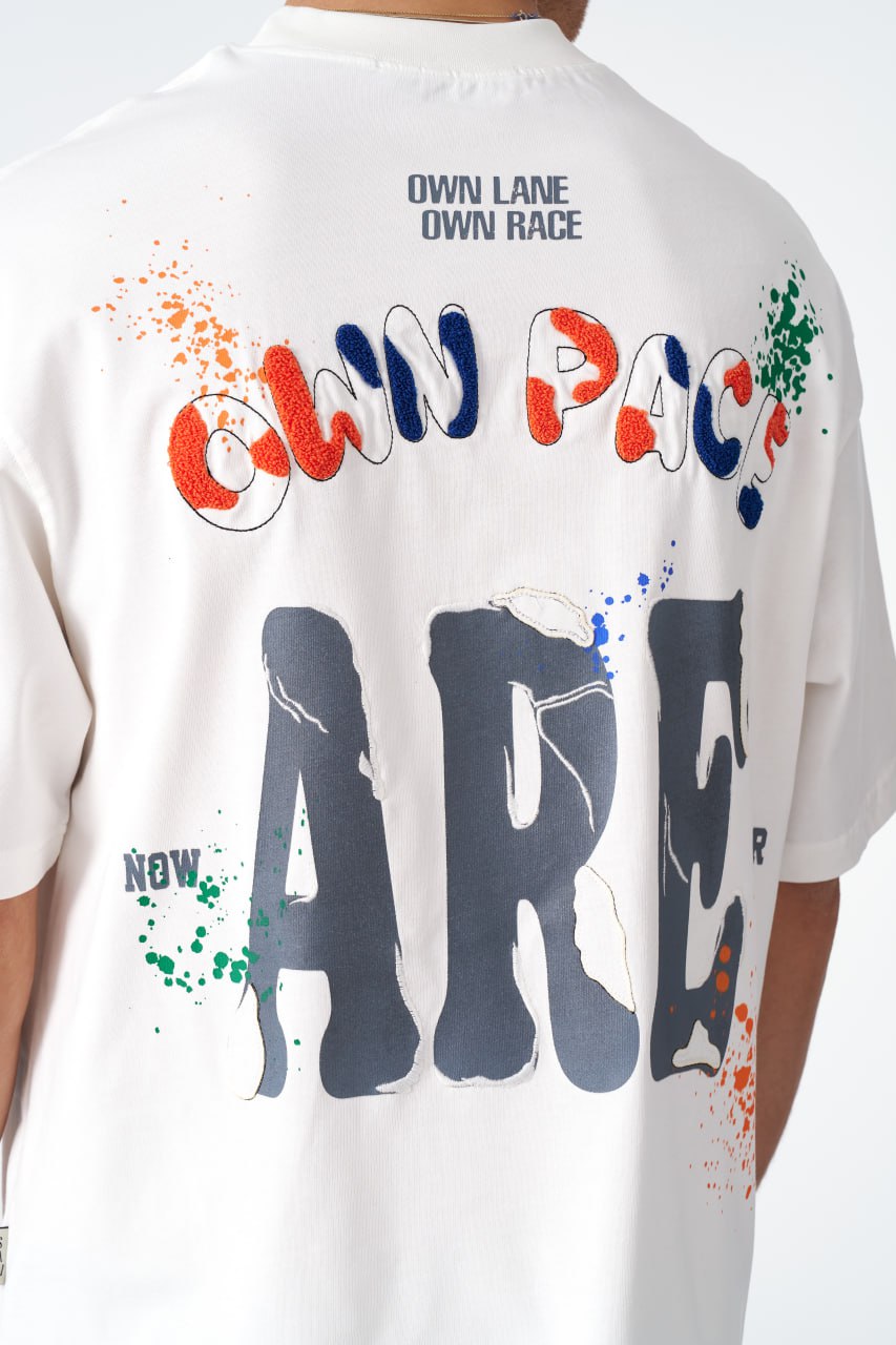 Oversize Cotton Tee / "Own Pace" Paint Splatter Graphic Print