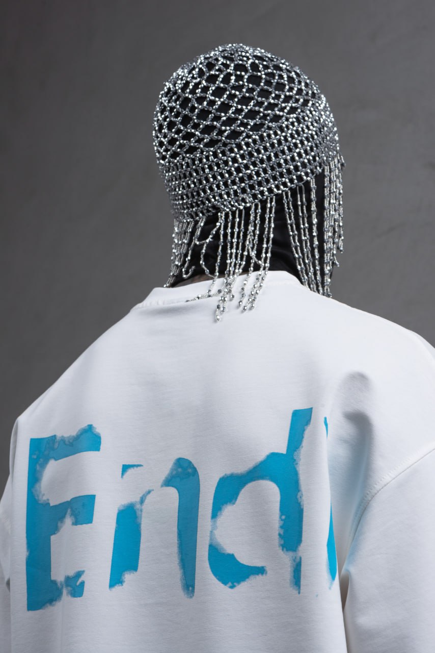 Oversize Cotton Tee – "(End)" Flame Graphic Print