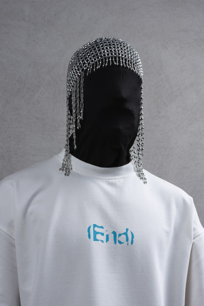 Oversize Cotton Tee – "(End)" Flame Graphic Print