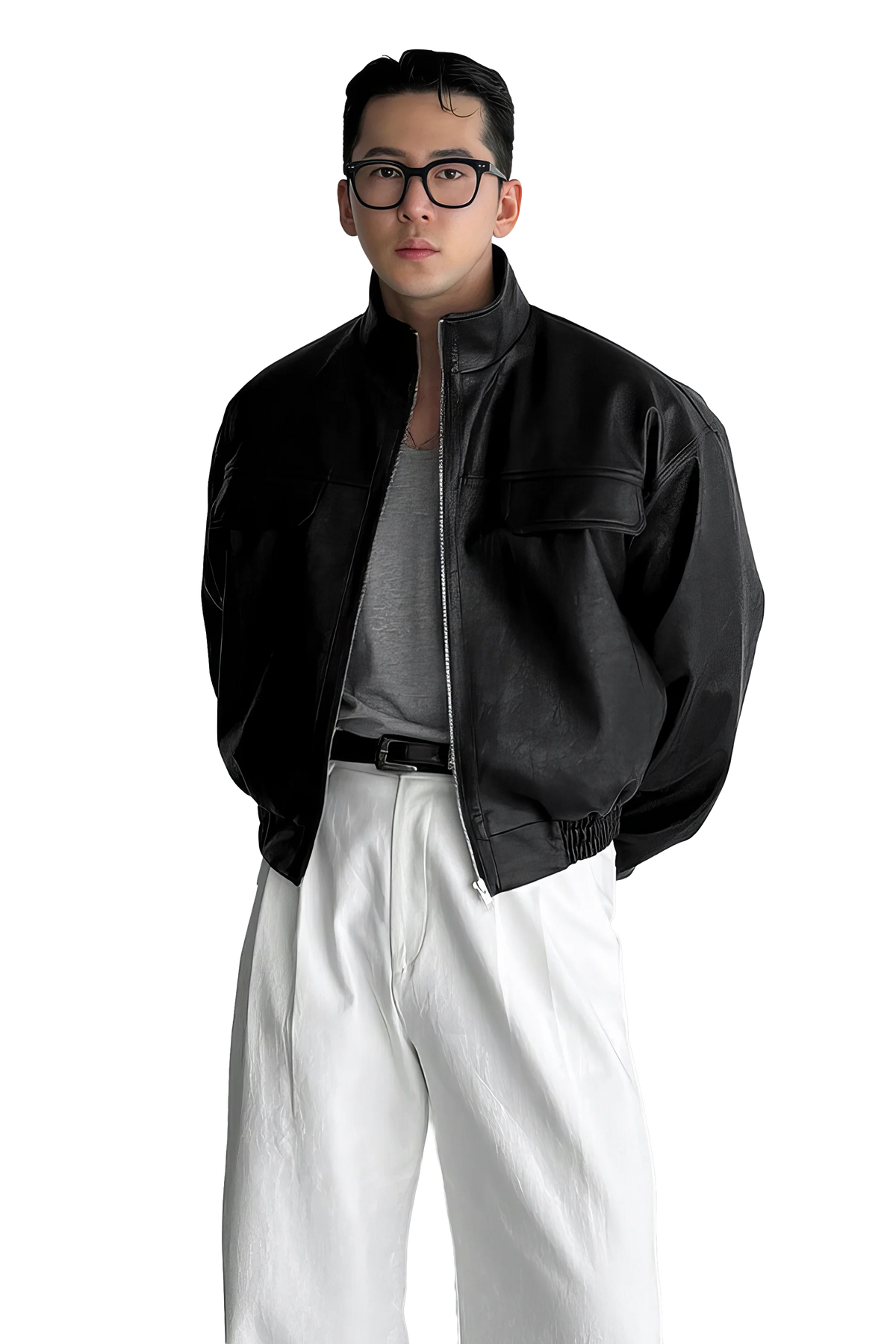 Men's Biker Leather Jacket – Short Moto Jacket with Pockets