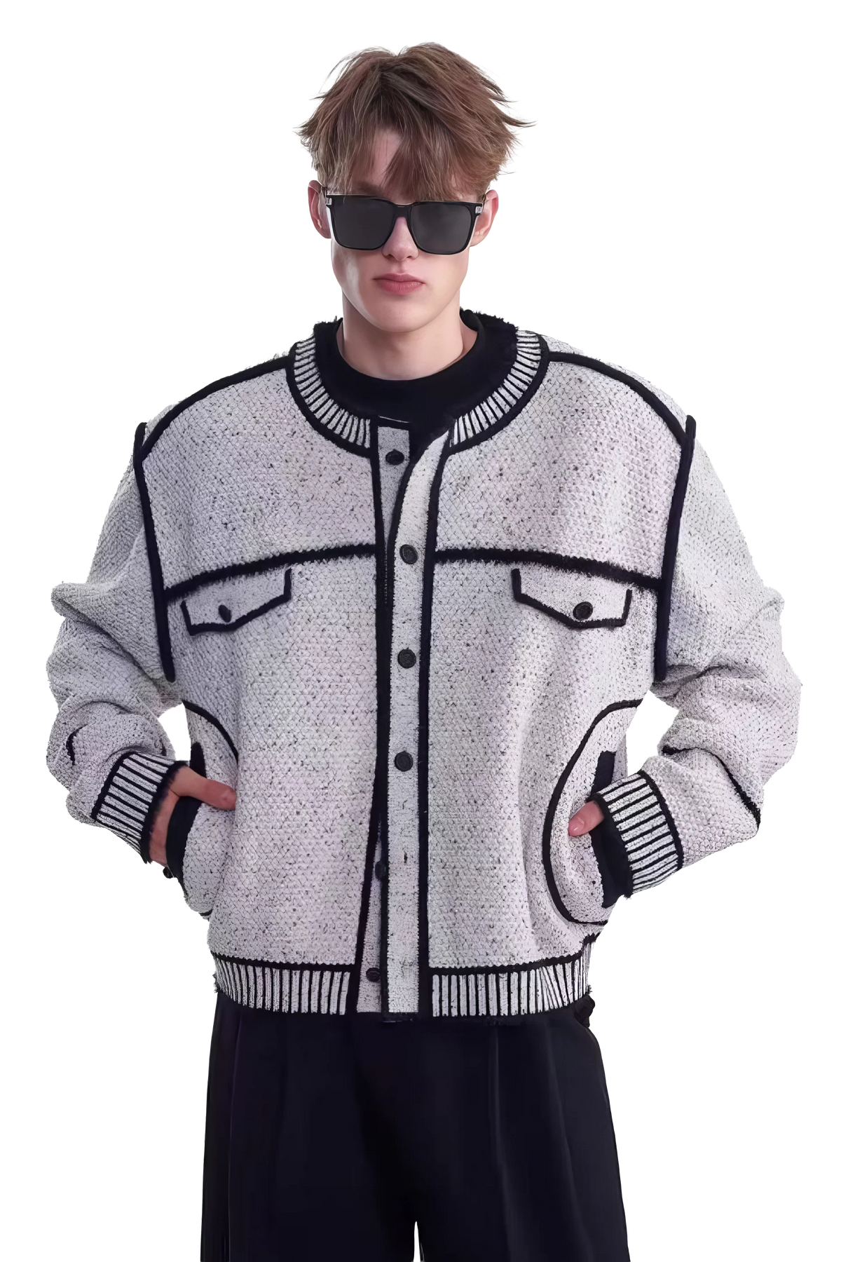 Knitted Sweater Jacket with Mark Pen Design
