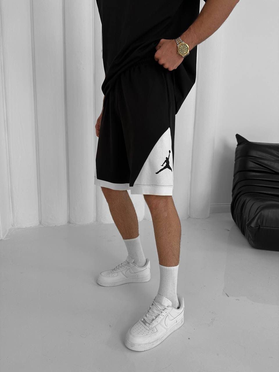 Black & White Jordan-Inspired Two Piece Set – Men’s Casual Sportswear Outfit