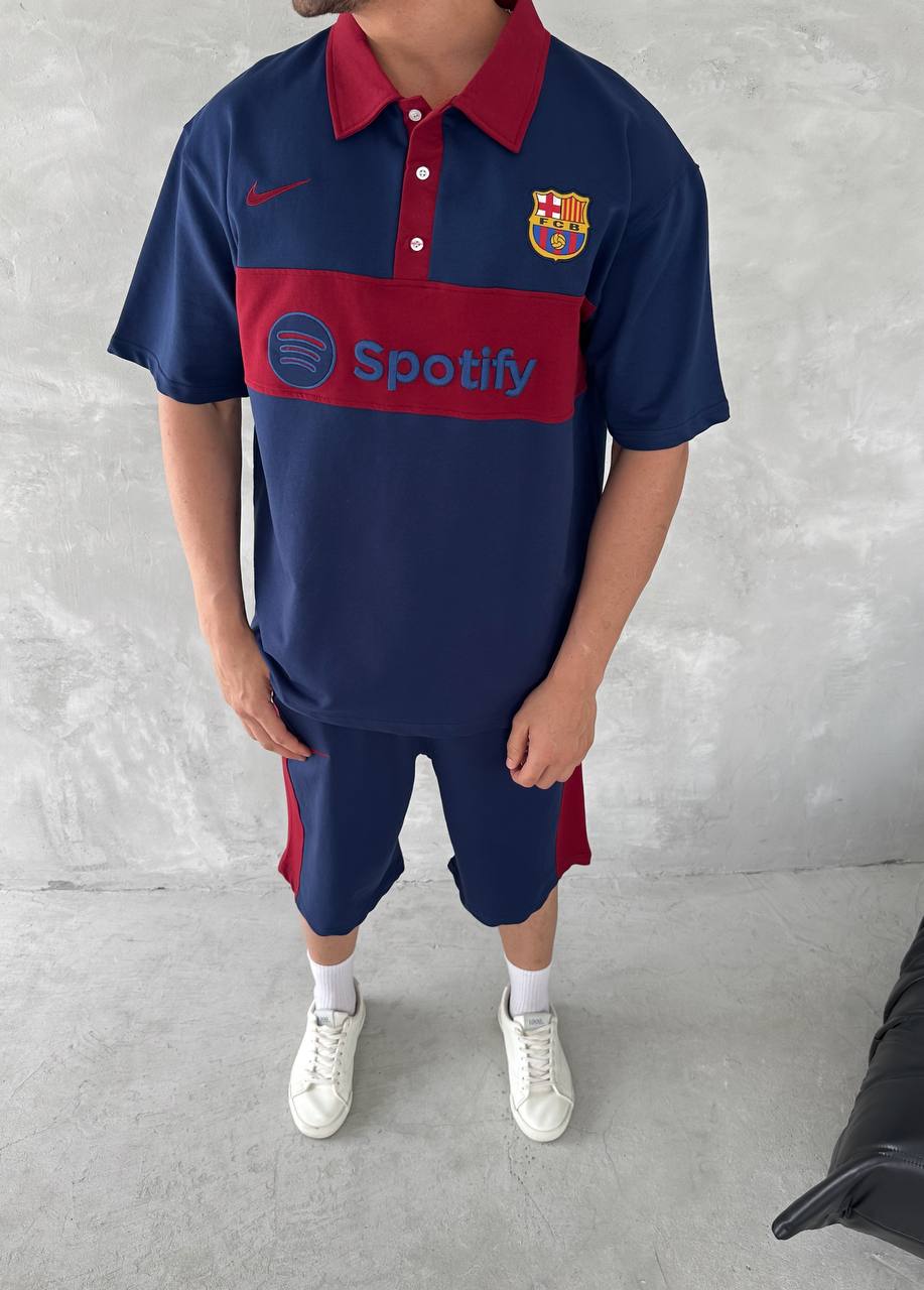 Blaugrana Spirit Men's Polo & Shorts Set – Modern Football Style
